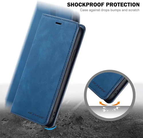 Vista 5 de QLTYPRI Funda tipo cartera para iPhone XR, 3 tarjeteros, color azul