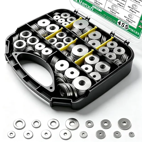 Vista 12 de Kit de surtido de 550 piezas de arandelas planas, 12 tamaños SAE - 1/2, 7/16, 3/8, 5/16, 1/4, 3/16, 12#, 10#, 8#, 6#, 4#, 2#, (18-8) arandelas de SS