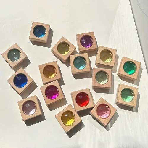 Vista 5 de 16 bloques de gemas de madera acrílica, juguetes apilables coloridos acrílicos brillantes, juguetes educativos Montessori de extremo abierto