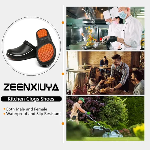 Vista 6 de Zapatos de chef para hombre, zapatos para cocina, zapatos de trabajo antideslizantes para mujer, zuecos cómodos para enfermera, zapatos de cocodrilo