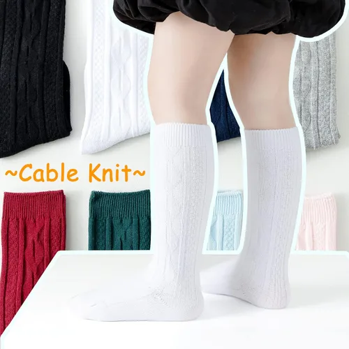 Vista 2 de Calcetines altos hasta la rodilla para bebé, calcetines largos de punto trenzado, calcetines de algodón sin costuras, para recién nacidos, niños