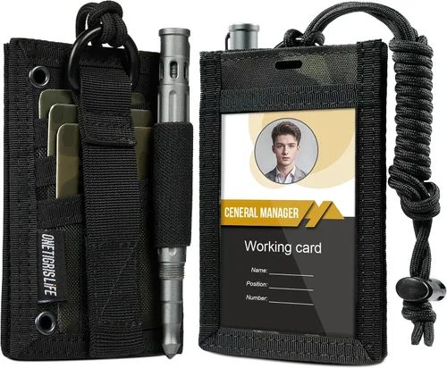 Vista 9 de Porta tarjetas táctico para documentos, bolsillo organizador con llavero de OneTigris 1 ID + 6 Cards,adjustable neck cord,pen loop included,dual