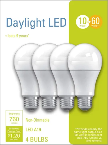 Vista 4 de GE Bombillas LED de iluminación, 60 W Eqv, blanco suave, bombillas estándar A19 (paquete de 4)