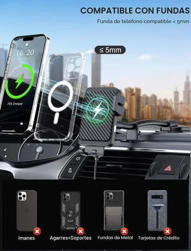 Vista 6 de MOKPR Cargador de coche inalámbrico, con cuello de cisne ajustable, cargador de automóvil de sujeción automática, tablero de instrumentos