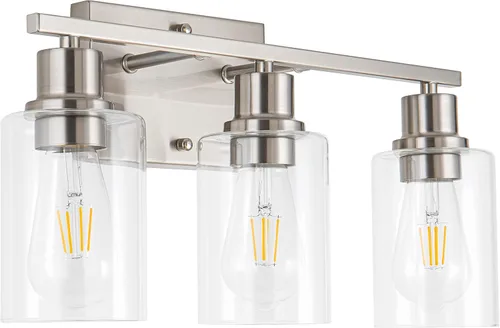 Vista 8 de [Usado] Accesorios de luz para tocador de baño, 1 luz de baño color negro mate, apliques de pared con pantalla de vidrio transparente para pasillo