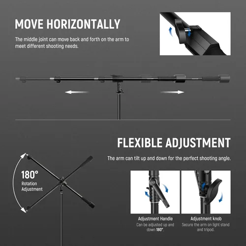 Vista 5 de NEEWER Brazo de trípode, de 35" a 61" (90 a 156cm) con contrapeso de 1.5kg y bolsa de arena, rosca de 1/4" compatible con caja de luz, luz