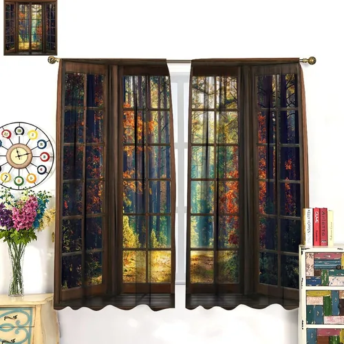 Vista 149 de Cortinas de paisaje, ventana 3D, primavera, bosque, vida silvestre, paisajes de naturaleza, dormitorio, sala de estar, cortinas térmicas opacas de 2