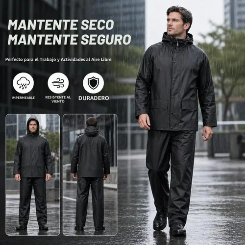 Vista 4 de Rain Suit For Men & Women Waterproof Heavy Duty Rain Gear Reflective Jacket for Fishing Outdoor Work Raincoats Negro