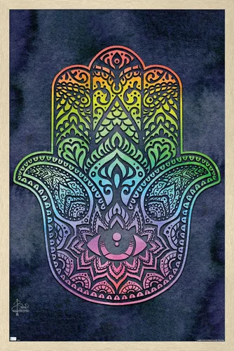 Vista 7 de Trends International Brigid Ashwood - Póster de pared de Hamsa arcoíris, 22.4 pulgadas de largo x 14.7 pulgadas, versión enmarcada de madera