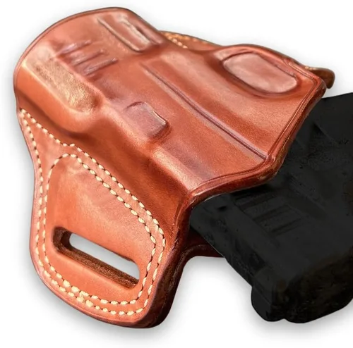 Vista 6 de Premium The Ultimate - Funda de piel para cinturón OWB para panqueques, parte superior abierta, se adapta a Hellcat Pro Compact de 3.7 pulgadas.