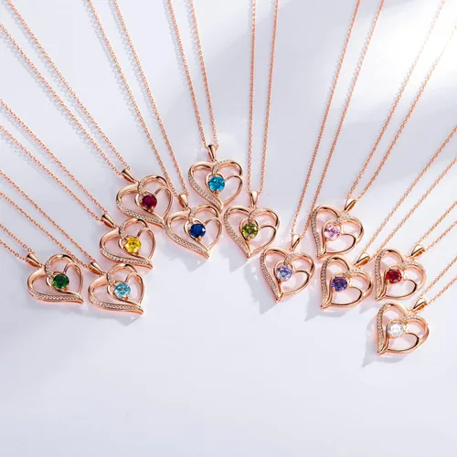 Vista 5 de Collar de corazón para mujer, oro de 18 quilates sobre plata de ley 925, collar para mujer con una piedra natal de piedras preciosas, cumpleaños