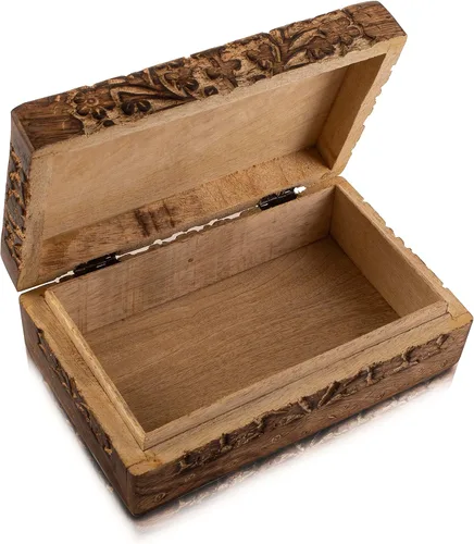 Vista 4 de Gran regalo de cumpleaños, caja de joyería decorativa de madera hecha a mano, organizador de joyas tallado en árbol de la vida, caja de recuerdos