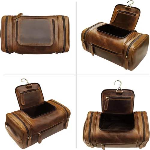 Vista 6 de ELIZO Neceser de cuero genuino para hombre, Antiguo