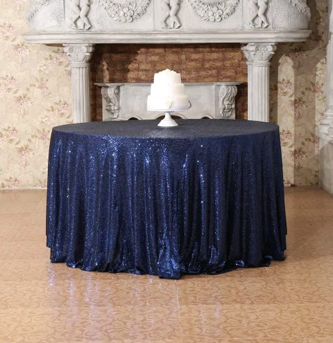 Vista 5 de SquarePie Mantel redondo de lentejuelas de 50 pulgadas, color azul marino para boda, fiesta de cumpleaños