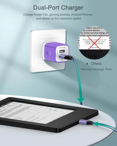 Vista 41 de AILKIN - Cargadores para iPhone con certificación MFI, cable Lightning trenzado de 6 pies de largo USB Wall Charger, Fast Charging Power Cord Plug