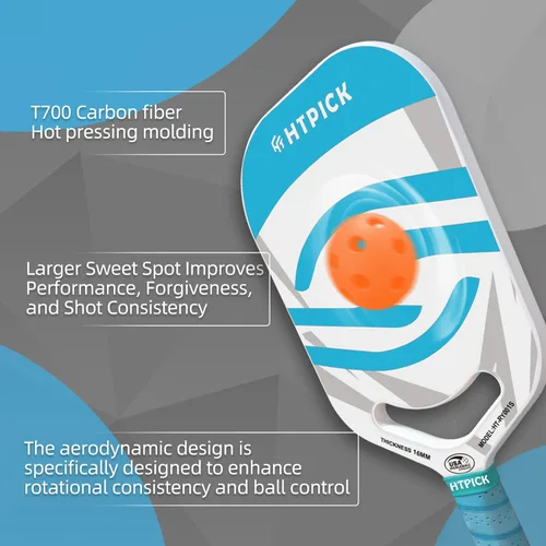Vista 3 de Palas de Pickleball Pala de Pickleball de Fibra de Carbono T700 con Garganta Aero Moldeado por Prensado en Caliente Núcleo de Polímero de 16mm