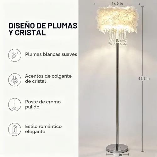 Vista 7 de Hsyile Lighting KU300180 Lámpara de pie de cristal, color blanco, 3 luces
