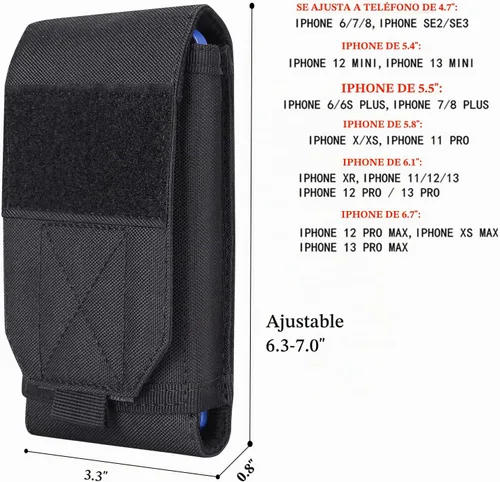 Vista 3 de Funda táctica negra Molle para teléfono celular, resistente al agua, para iPhone 11, 12, 13 Pro Max, para Samsung S22, S21, S20, FE, Note 20, A13