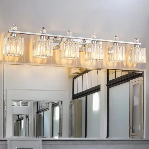 Vista 29 de Luces de Tocador de Baño de 3 Luces, Placado Negro, Modernas Luces de Tocador de Cristal para Baño, Luces de Tocador de Cristal para Usar Sobre