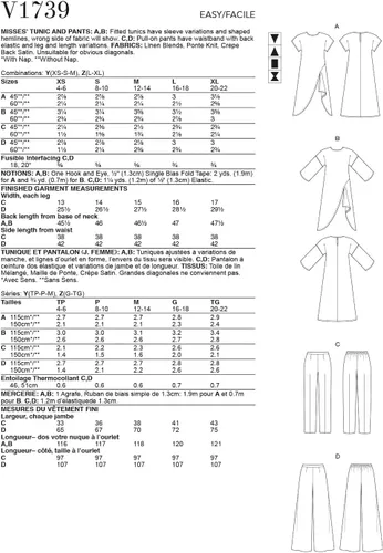 Vista 4 de Vogue Patterns V1739Y Misses Ropa deportiva, Y (XS-S-M), Blanco