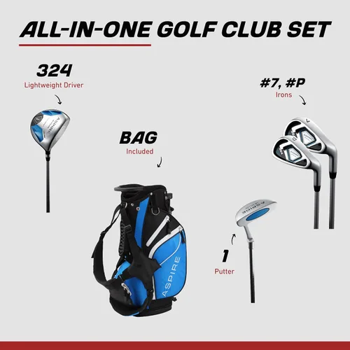 Vista 2 de Aspire Junior Plus - Juego completo de palos de golf para niños, niños de 5 años, para niños y niñas, mano derecha, bolsa de golf para niñas reales