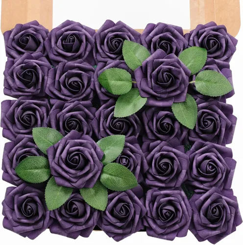 Vista 11 de TINGE TIME Flores de color naranja quemado, 25 flores artificiales para decoraciones, rosas de espuma falsas a granel con arreglos florales, ramos