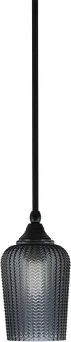 Vista 87 de Toltec Lighting Tallo Colgado Mini colgante, acabado de cobre negro, 3.5" cuadrado humo burbuja vidrio