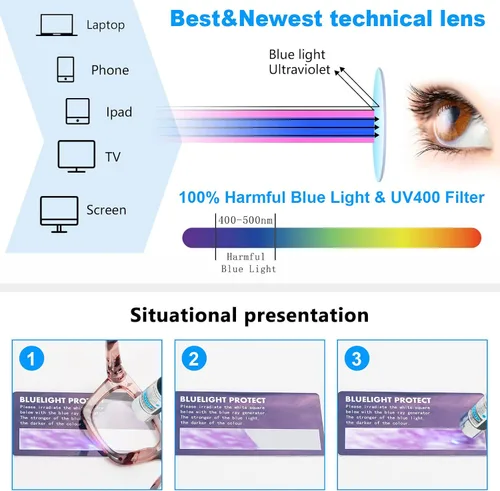 Vista 4 de REAVEE 6 Pack Reading Glasses for Women Blue Light Blocking, Cute Square Computer Readers with Spring Hinge