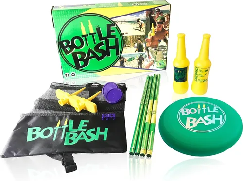 Vista 3 de Bottle Bash Outdoor Flying Disc Game Set – Frisbee Toss Backyard and Beach Game for Family, Adult & Kids - Beersbee & Polish Horseshoes