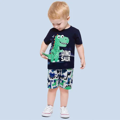 Vista 2 de Conjunto de ropa de verano para bebés y niños pequeños de 1 a 6 años de edad, camisetas de dinosaurio de manga corta con estampado de squama