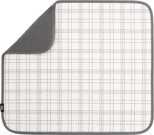 Vista 17 de S&T INC. Tapete de microfibra para secado de platos, reversible y absorbente para cocina, de 16 x 18 pulgadas, color negro