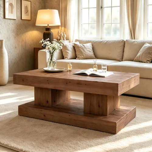 Vista 11 de SSLine Mesa de Centro de Madera Maciza de 47.6 Pulgadas Mesa de Centro Rectangular para Sala de Estar, Mesas de Centro de Cóctel Estilo Granja