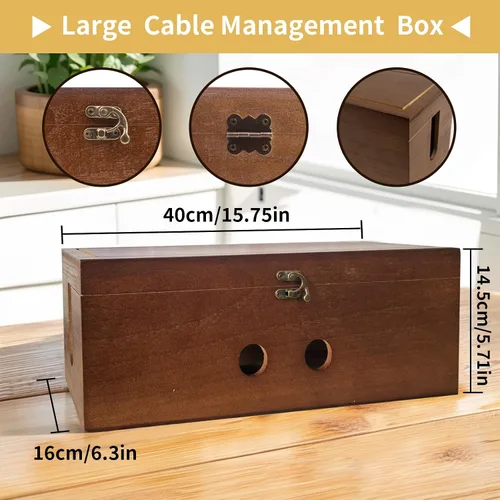 Vista 2 de Caja de gestión de cables de madera con kit de gestión de cables de 135 piezas para regleta de alimentación para ocultar cables, cajas organizadoras