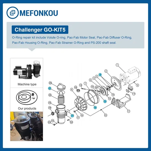 Vista 4 de Kit de reparación de junta tórica para Pac Fab Challenger GO-KIT5 Kit de bomba de piscina Reemplazo PS-200 Sello de eje