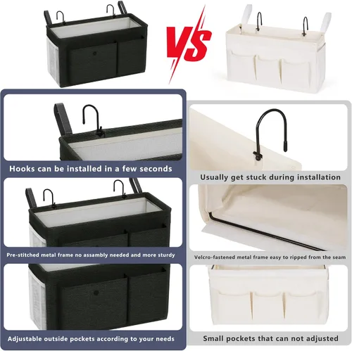 Vista 2 de Edudif Organizador de mesita de noche con correas fijas y soporte para botella de agua, litera ideal para el hogar, dormitorio, hospital, cuna, Negro