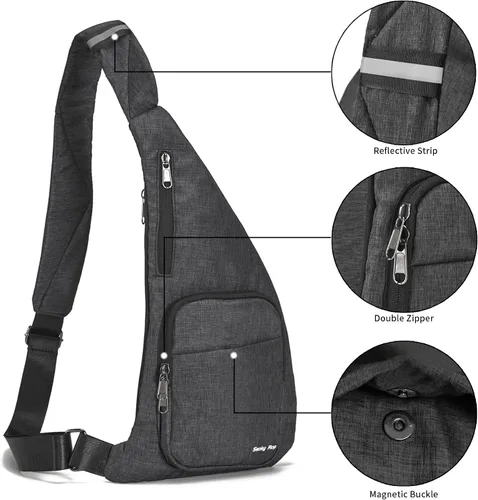 Vista 6 de Seoky Rop Bolso bandolera delgado para hombres y mujeres, ultrafino, con bolsillo personal, bolsa de hombro cruzada para viajes y correr, Gris