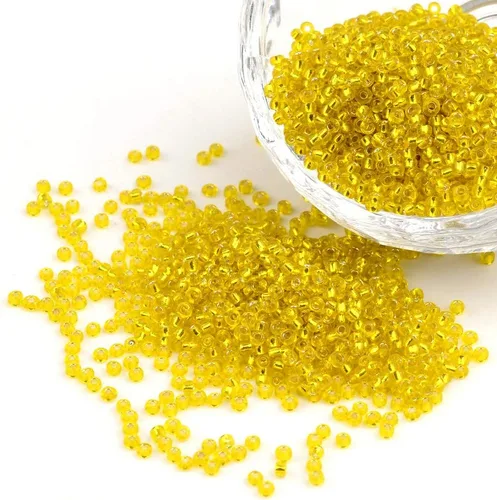 Vista 6 de Craftdady 12/0 Cuentas de semillas de vidrio 0.079x0.059 in transparente lustered redondo suelto pony granos Goldenrod Acerca de 3000 piezas