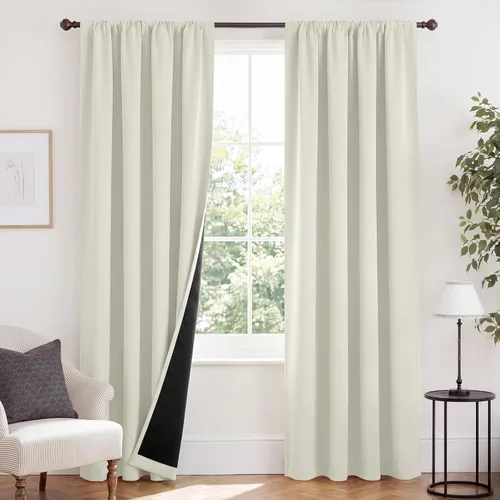 Vista 78 de NICETOWN Biscotti Beige 100% Cortinas opacas de 45" de largo para cocina, bolsillo con varilla para sótano completamente opaco, cortinas térmicas