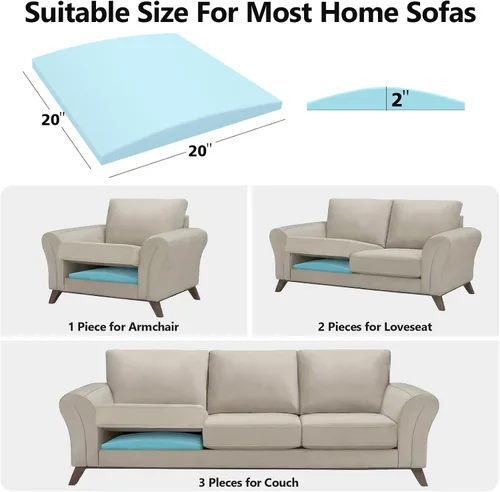 Vista 3 de Soporte de Cojines de Sofá para Asiento Caído de 20 x 20 pulgadas, Almohadillas de Inserción, Tablero de Soporte, Cojín de Asiento de Sofá