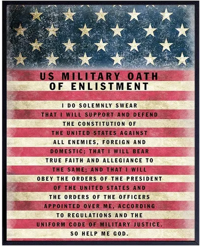 Vista 10 de Juramento Militar de Reclutamiento ENMARCADO - Arte de pared patriótico de la bandera americana, decoración - Regalo para soldados, ejército