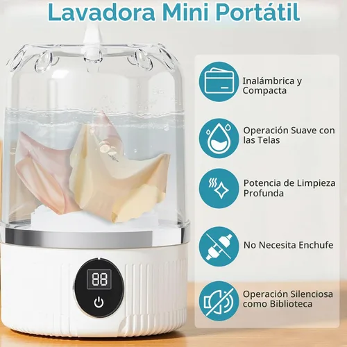 Vista 3 de Mini lavadora portátil, lavadora de ropa interior, mini lavadoras automáticas 2025, lavadora inalámbrica recargable, lavandería de viaje compacta