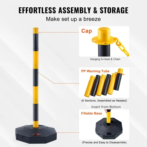Vista 5 de VEVOR Conos de poste delineador de tráfico ajustable, paquete de 4, barrera delineadora de seguridad de tráfico con base rellenable de 8 pies
