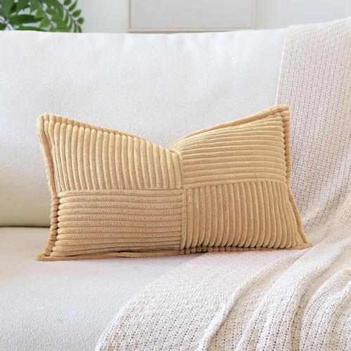 Vista 26 de OTOSTAR Fundas de almohada decorativas de pana a rayas con empalme, fundas de almohada bohemias súper suaves, almohadas decorativas con textura