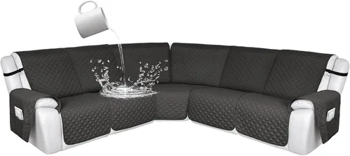 Vista 45 de HDCAXKJ Fundas de sofá seccional reclinable 100% impermeable, forma de L, funda de sofá reclinable lavable acolchada suave para mascotas, perro