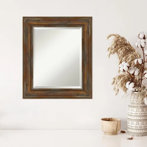 Vista 5 de Amanti Art Espejo de pared marrón de 26 x 22 pulgadas, espejo rectangular de baño de Alejandría marrón rústico para decoración de pared, sala