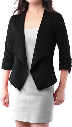 Vista 6 de Chaqueta Blazer Abierta de Tela Elástica con Mangas 34 Fruncidas para Mujer (Hecha en EE.UU.)