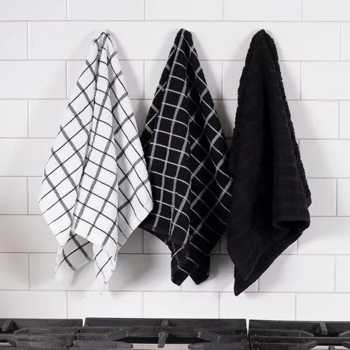 Vista 5 de Ritz Premium Toallas de Cocina de Felpa de Algodón 100% a Cuadros - Altamente Absorbentes, Súper Suaves, de Larga Duración, 25"x15", Paquete de 3