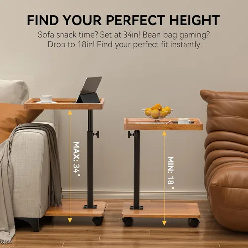 Vista 4 de XNSDXV Mesa C Mesa Auxiliar de Altura Ajustable, Mesa de Bandeja Giratoria de 360° para TV para Espacios Pequeños, Mesas de Sofá que se Deslicen
