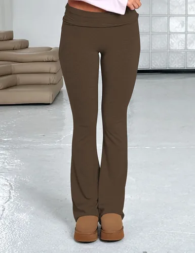 Vista 2 de Luckinbaby Pantalones ajustados acampanados para mujer, leggings plegables, elásticos, corte de bota, pantalones de yoga Y2K