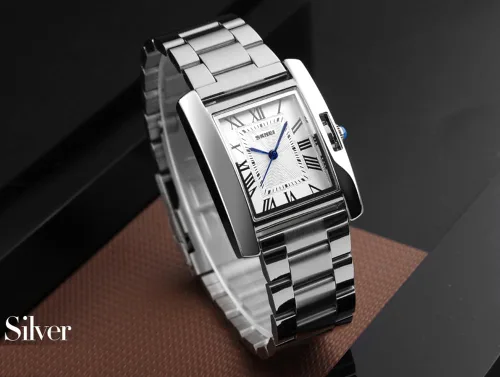 Vista 6 de Mujer reloj rectángulo vidrio oro rosa impermeable de acero inoxidable cuarzo analógico números romanos reloj